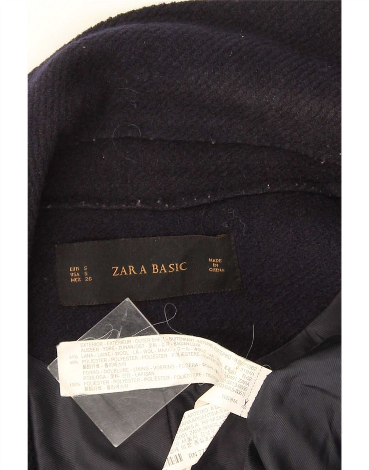 Zara Womens Longline Open Gilet UK 10 Pequeno Lã Azul Marinho