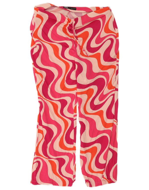 Calça feminina Zara com estampa abstrata de cintura alta XL W32 L24 rosa