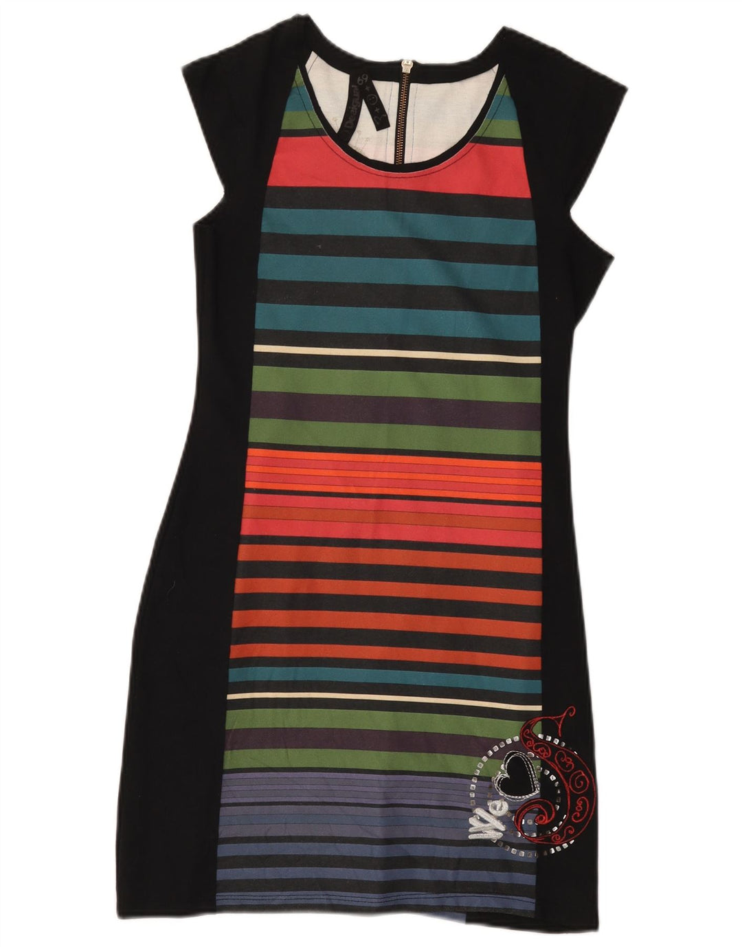 Vestido feminino Desigual com bainha gráfica UK 12 médio preto listrado