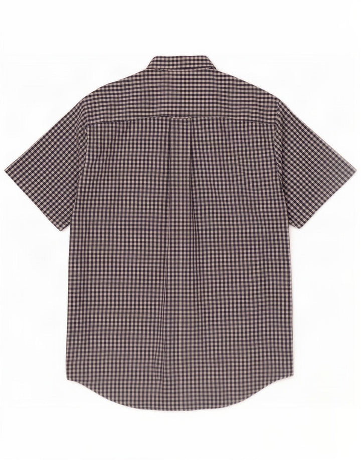 Camisa masculina de manga curta Orvis, algodão guingão azul marinho médio