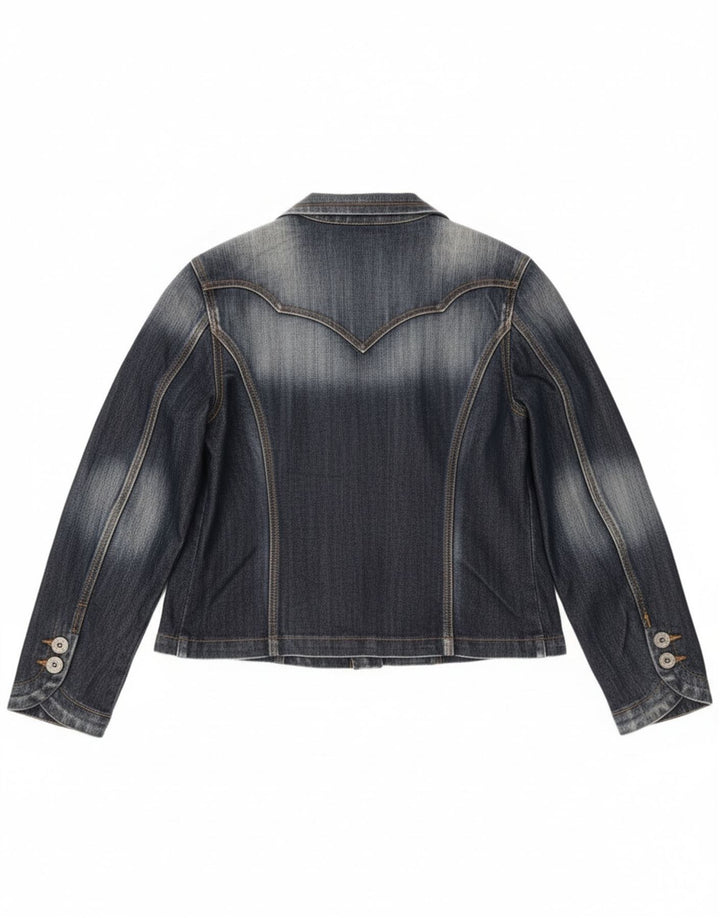 Jaqueta blazer jeans vintage feminina com 2 botões Reino Unido 14 azul marinho médio