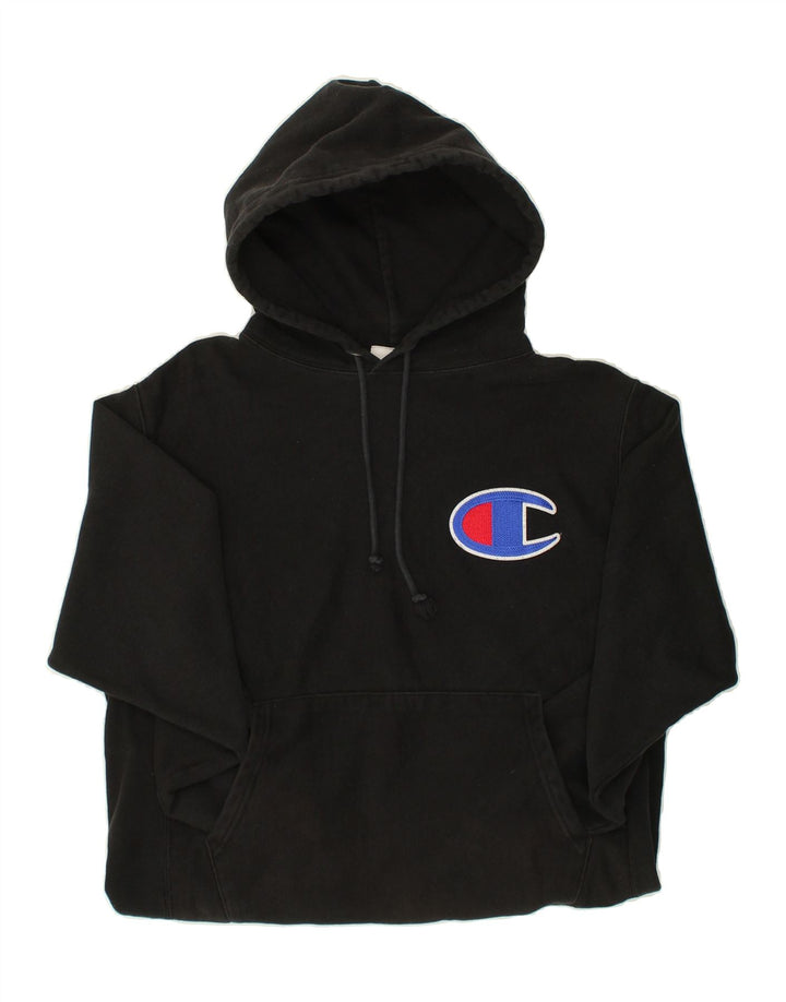 CHAMPION Mens Graphic Hoodie Jumper Medium Black Cotton Vintage Champion and Second-Hand Champion from Messina Hembry 