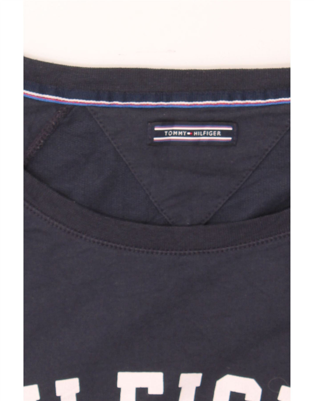 TOMMY HILFIGER Mens Graphic Sweatshirt Jumper Small Navy Blue Cotton Vintage Tommy Hilfiger and Second-Hand Tommy Hilfiger from Messina Hembry 