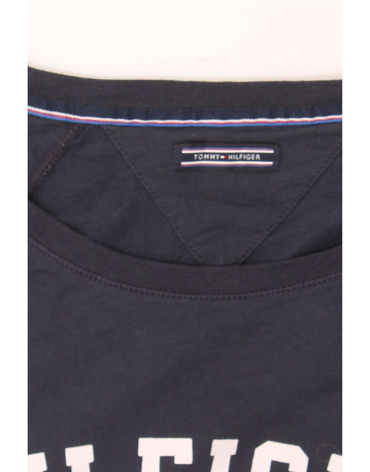 TOMMY HILFIGER Mens Graphic Sweatshirt Jumper Small Navy Blue Cotton Vintage Tommy Hilfiger and Second-Hand Tommy Hilfiger from Messina Hembry 