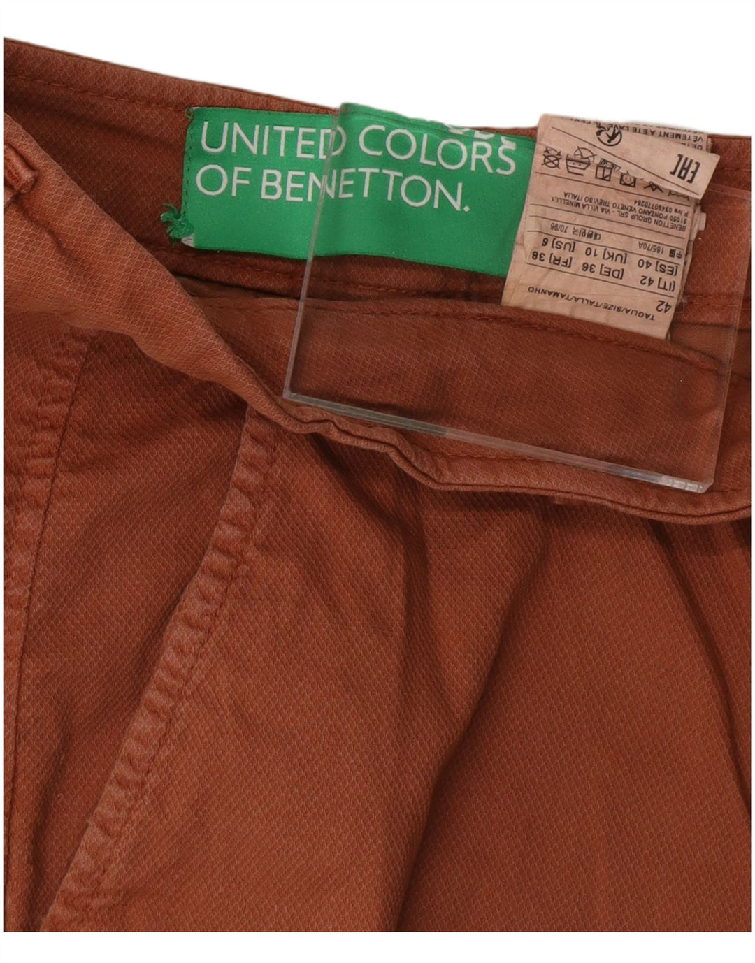 Shorts Chino feminino BENETTON UK 10 pequeno W30 algodão marrom