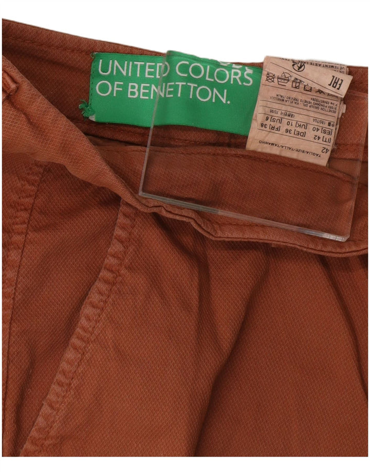 Shorts Chino feminino BENETTON UK 10 pequeno W30 algodão marrom