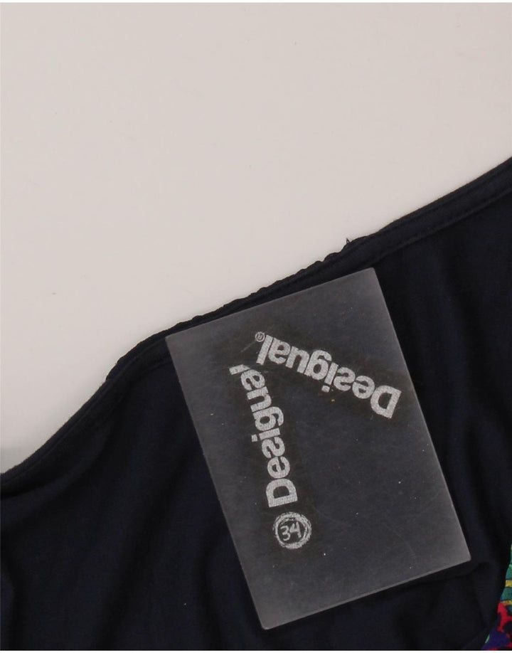 Desigual Vestido básico feminino com padrão abstrato sem mangas UE 34 XS azul marinho