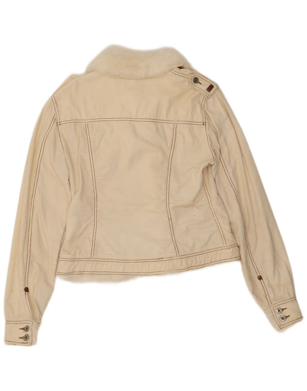 Guess Womens Military Bomber Jacket UK 18 XL Off White Cotton