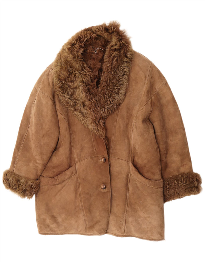 Jaqueta feminina vintage de shearling de grandes dimensões IT 48 XL marrom shearling