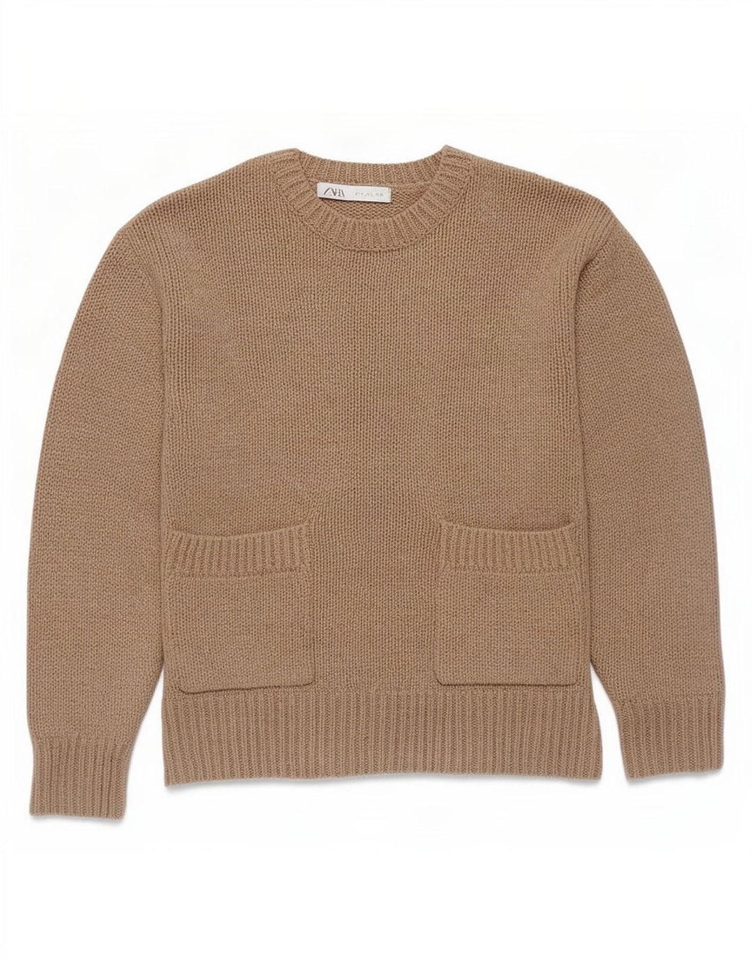 Zara Suéter feminino oversized com gola redonda Reino Unido 10 pequeno poliéster marrom