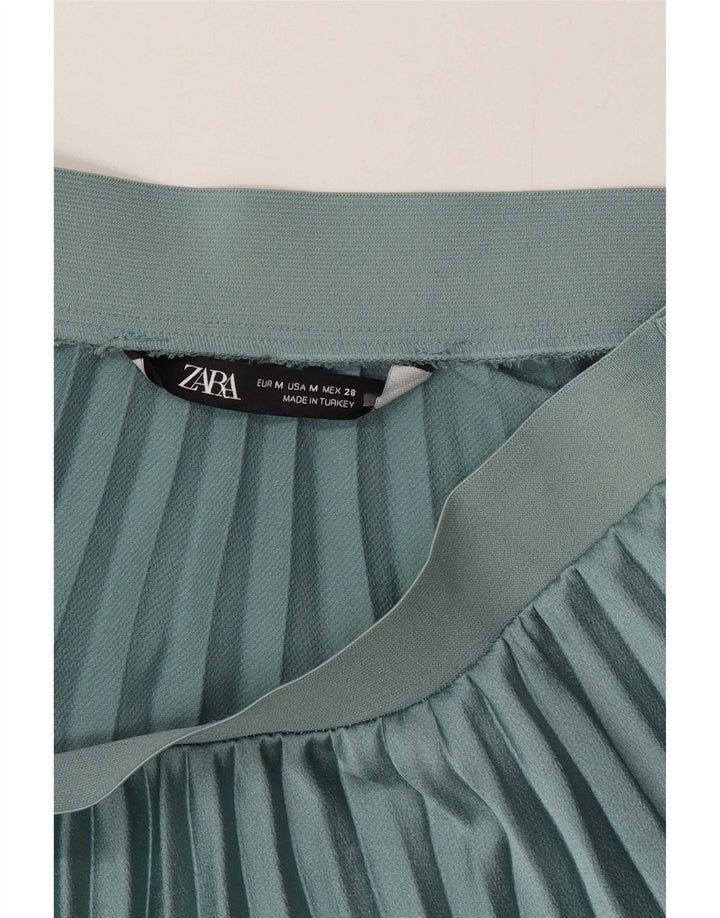 Zara Saia feminina assimétrica plissada média W28 poliéster verde