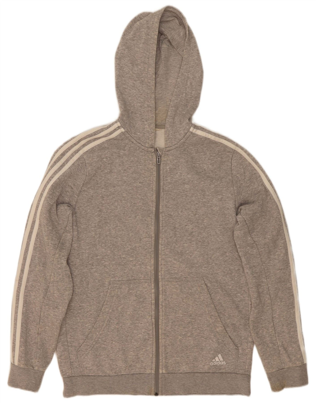 Adidas masculino zip moletom com capuz cinza médio manchado