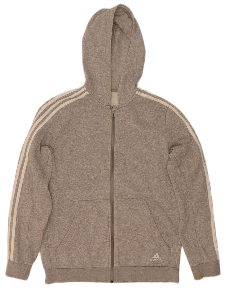 Adidas masculino zip moletom com capuz cinza médio manchado