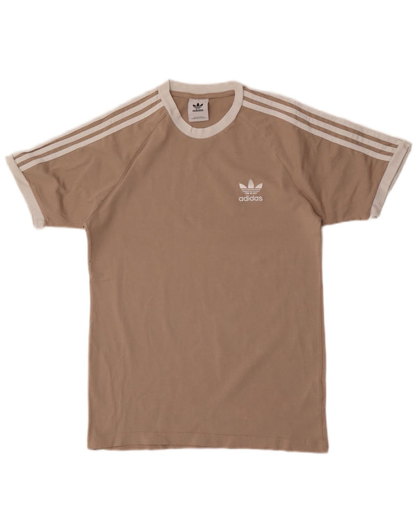 Adidas Mens T-Shirt Top Pequeno Marrom Algodão Retro