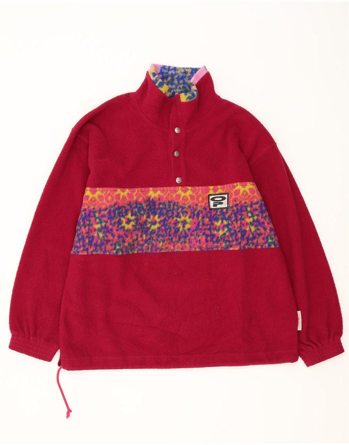 Jumper de lã com pescoço de botão masculino vintage grande poliéster geométrico rosa
