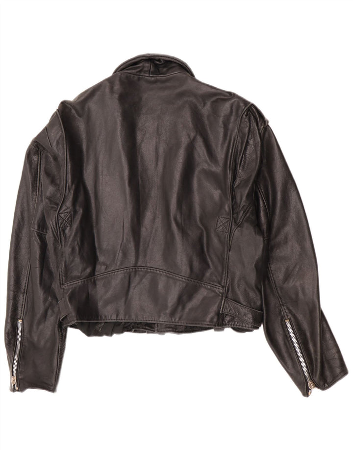 Jaqueta feminina vintage de couro para motociclista UK 12 couro preto médio