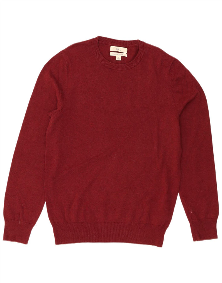 Suéter masculino Marks & Spencer com gola redonda, pequeno algodão cor de vinho