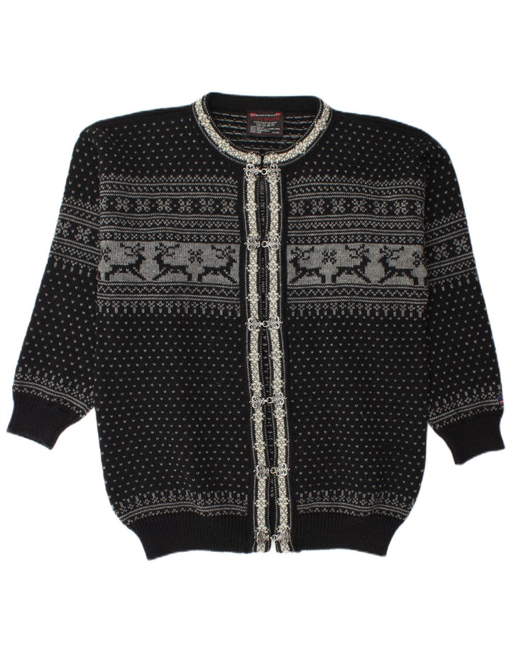 Suéter cardigã masculino Norwool médio preto Fair Isle New Wool