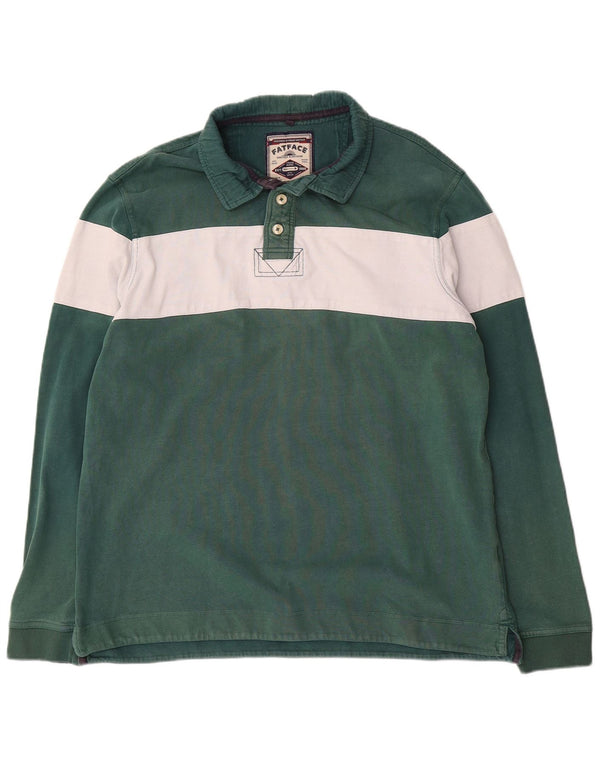 Camisa polo de rugby masculina de manga comprida Fat Face 2XL algodão colorblock verde