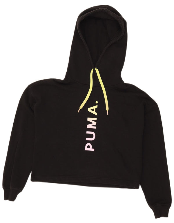 Puma feminino oversized crop gráfico moletom com capuz UK 6 XS algodão preto