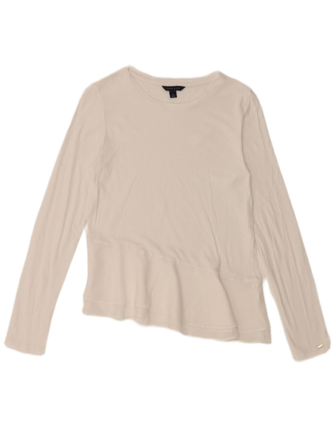 Top assimétrico feminino TOMMY HILFIGER manga comprida UK 10 pequeno branco