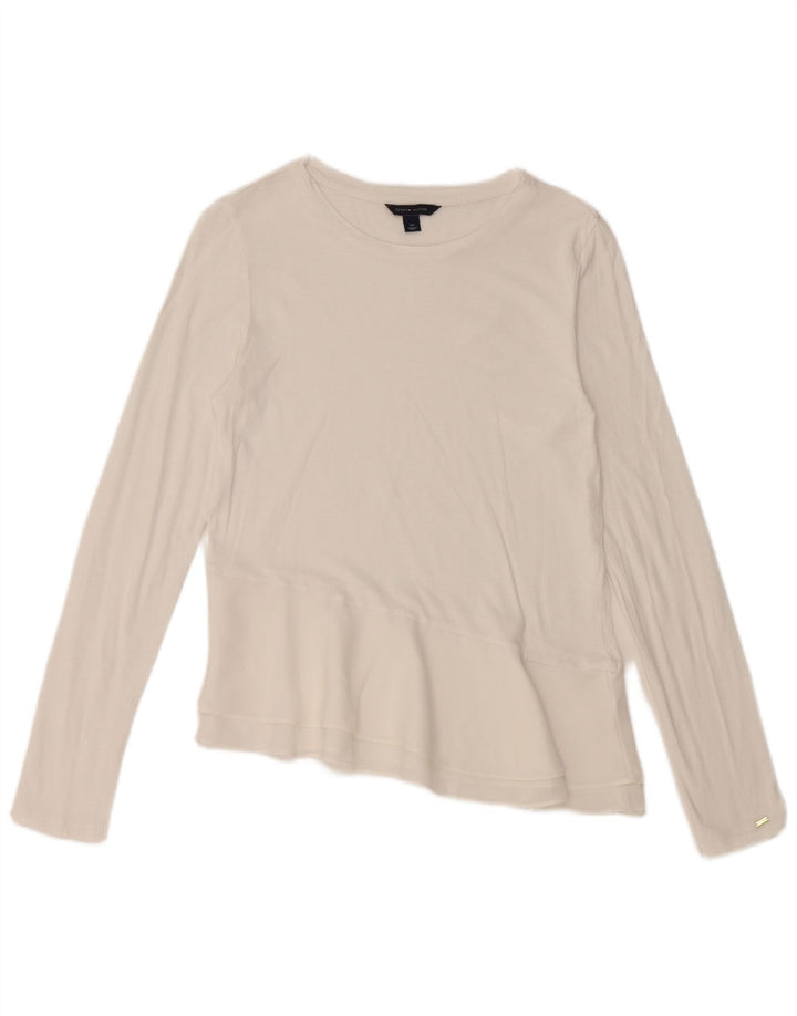Top assimétrico feminino TOMMY HILFIGER manga comprida UK 10 pequeno branco