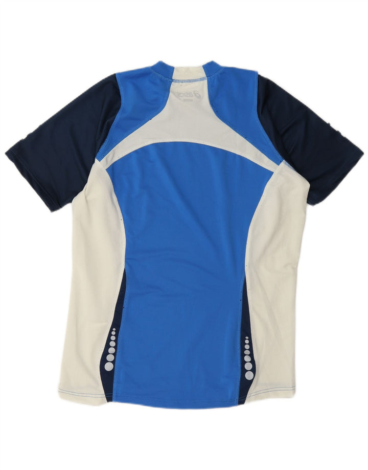 Camiseta masculina Asics Top médio azul colorblock poliéster