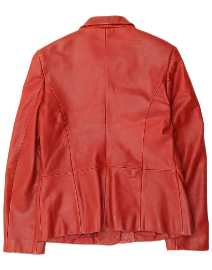 Jaqueta blazer feminina de couro VINTAGE com 3 botões Reino Unido 14 couro vermelho médio