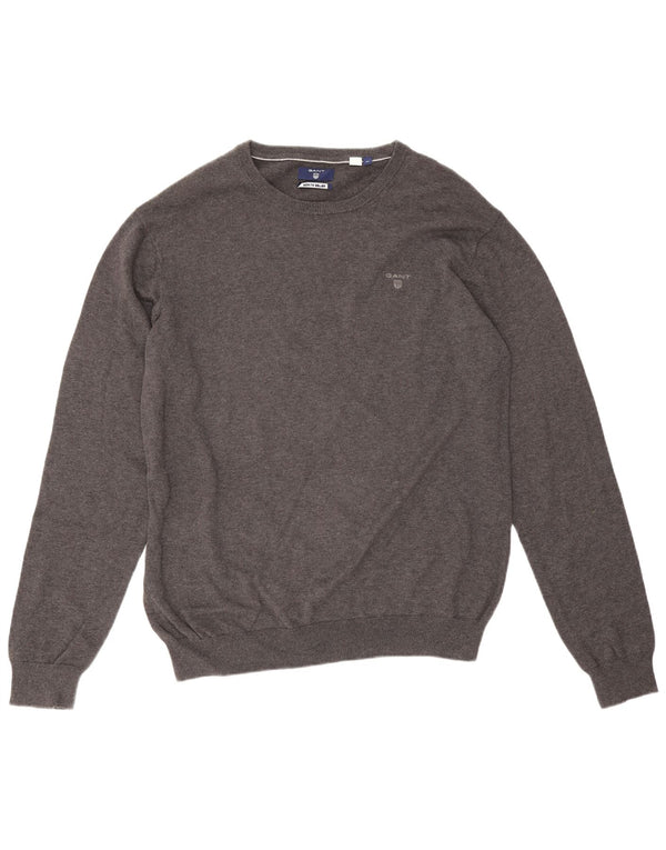 Suéter masculino Gant com gola redonda e algodão cinza XL