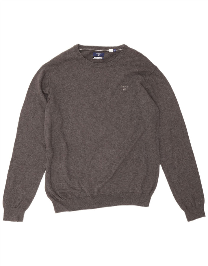 Suéter masculino Gant com gola redonda e algodão cinza XL