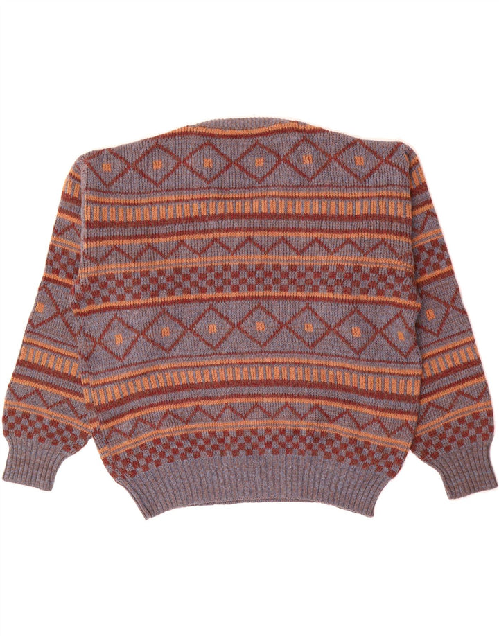 VINTAGE Mens V-Neck Jumper Sweater XL Grey Geometric Acrylic Vintage Vintage and Second-Hand Vintage from Messina Hembry 