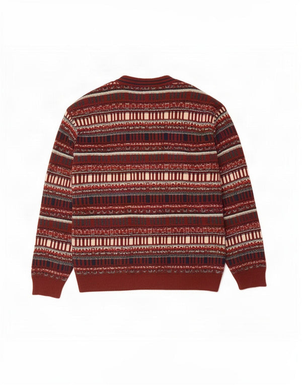 Suéter Cardigan Masculino Vintage IT 54 XL Lã Geométrica Borgonha