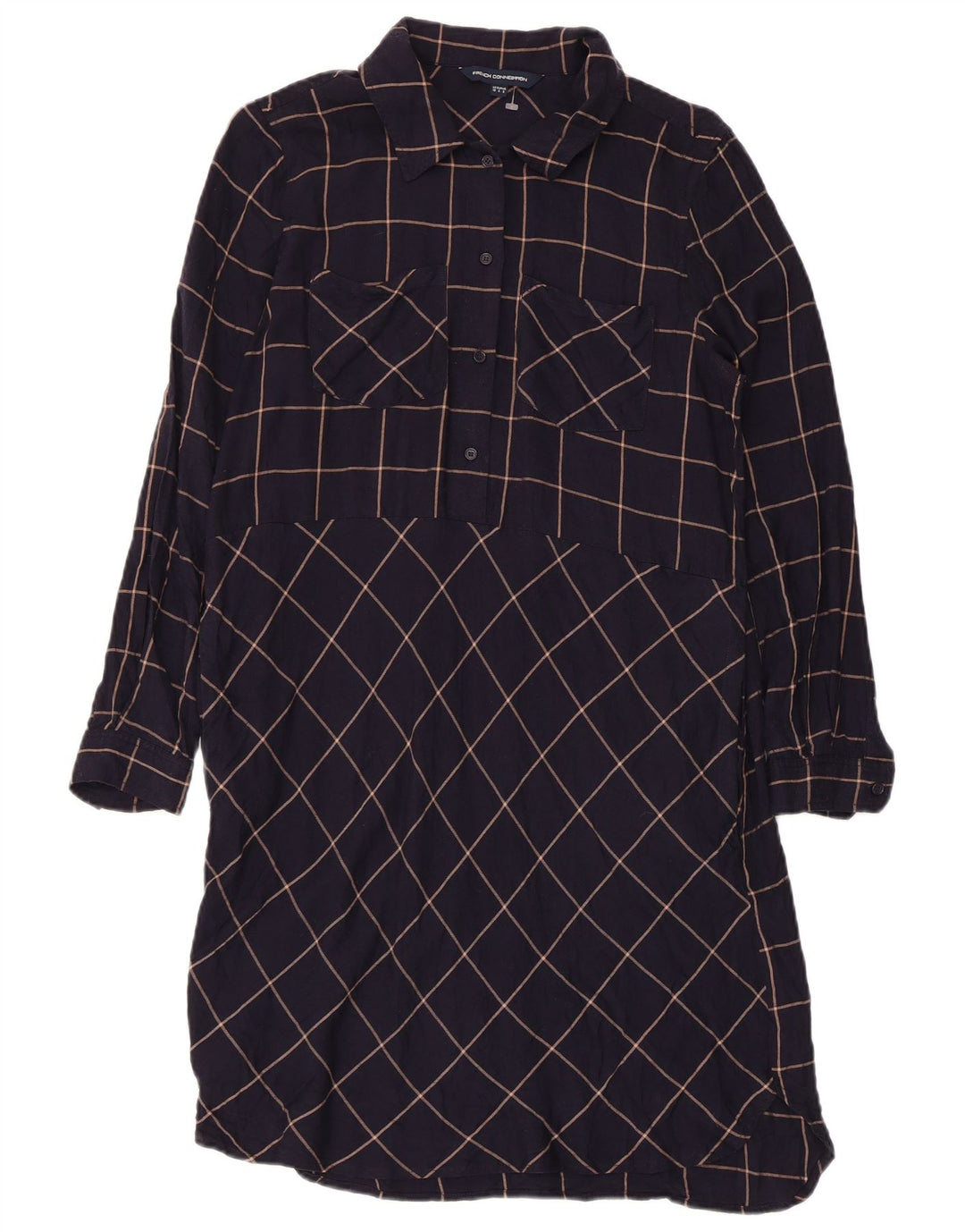 Vestido camisa pulôver feminino French Connection Reino Unido 10 pequeno xadrez azul marinho