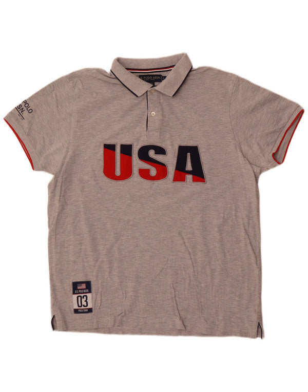 US Polo Assn. Camisa polo gráfica masculina grande algodão cinza