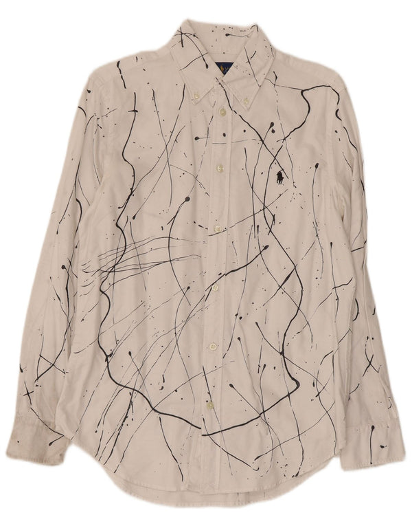 Camisa feminina Ralph Lauren com estampa abstrata e ajuste relaxado EUA 6 médio branco