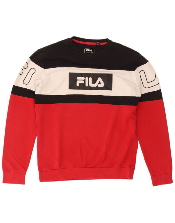 Fila moletom gráfico masculino jumper grande algodão colorblock vermelho