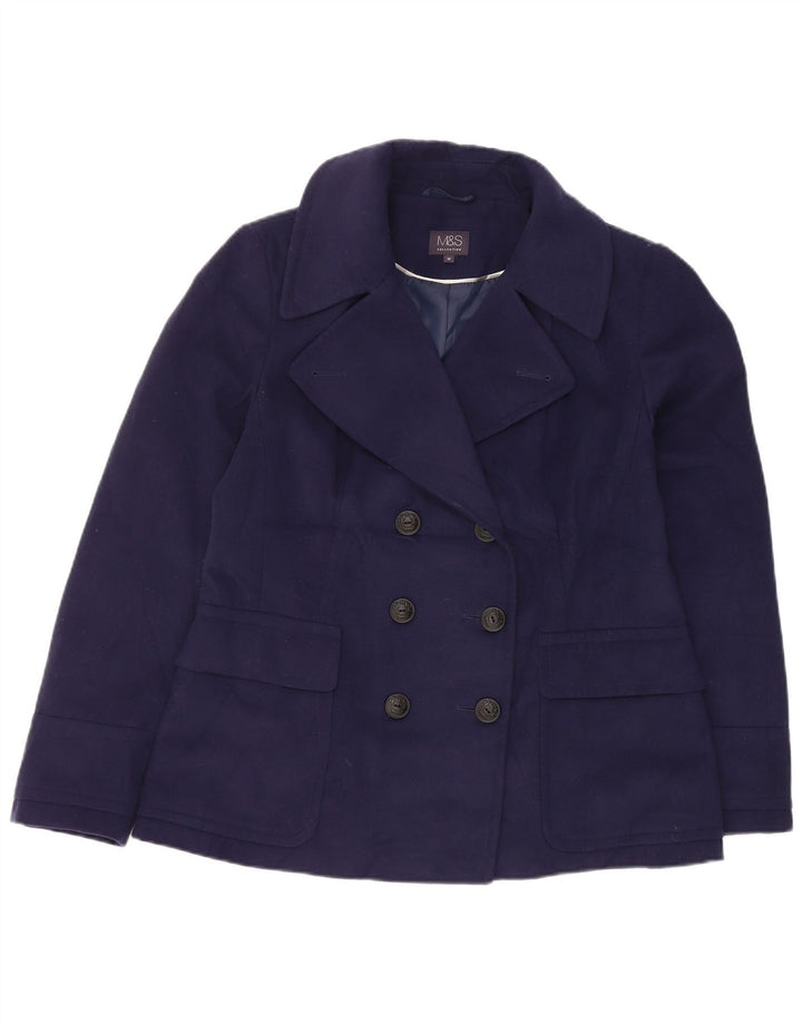 Casaco feminino Marks & Spencer Pea Coat UK 14 poliéster azul marinho médio