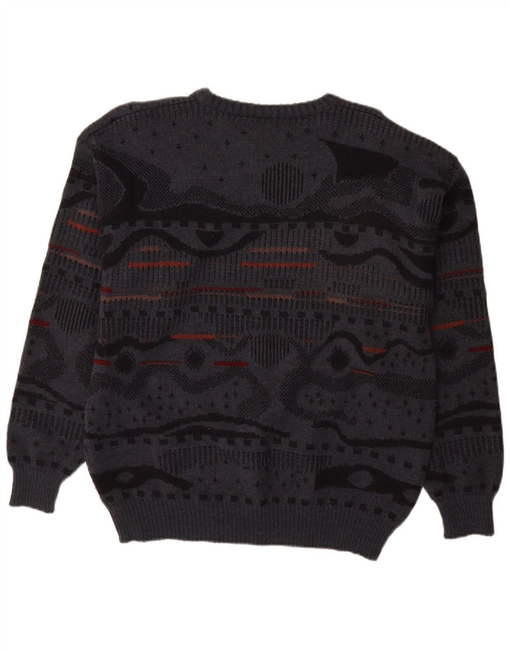 Suéter vintage masculino com gola redonda IT 48 cinza médio geométrico