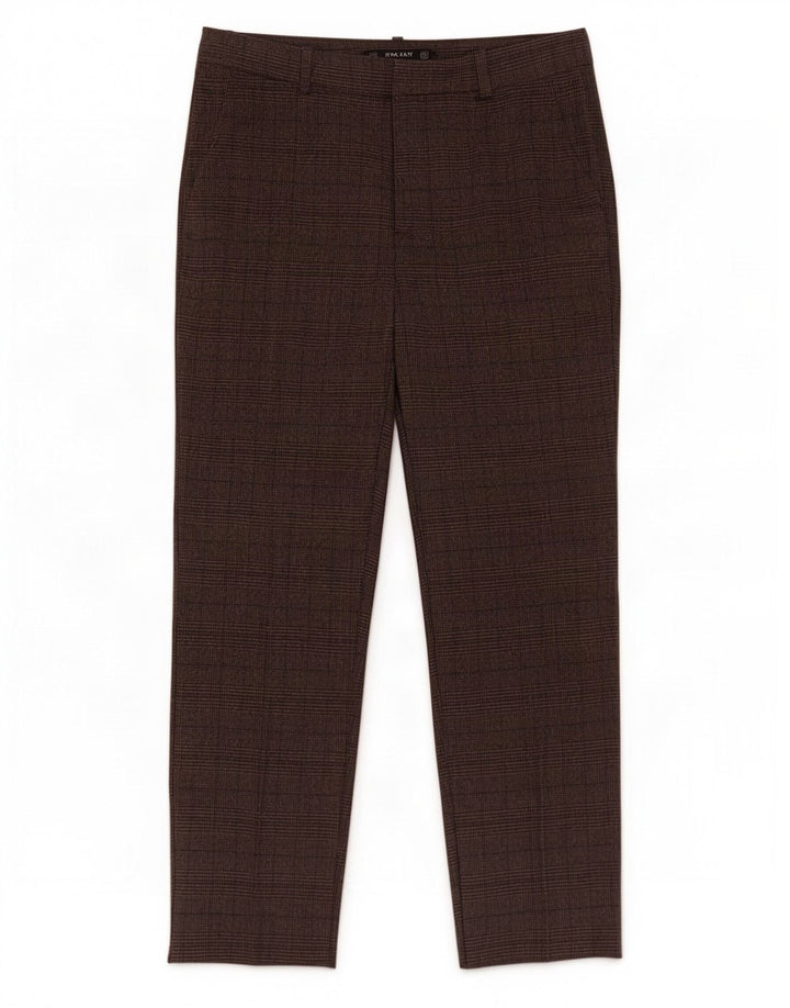 Calça feminina Zara cortada média W28 L25 poliéster xadrez marrom