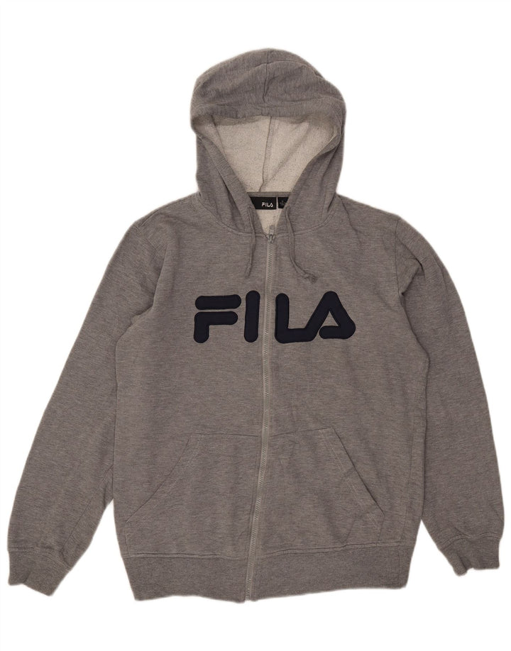 Suéter masculino Fila com capuz e zíper gráfico pequeno poliéster manchado cinza