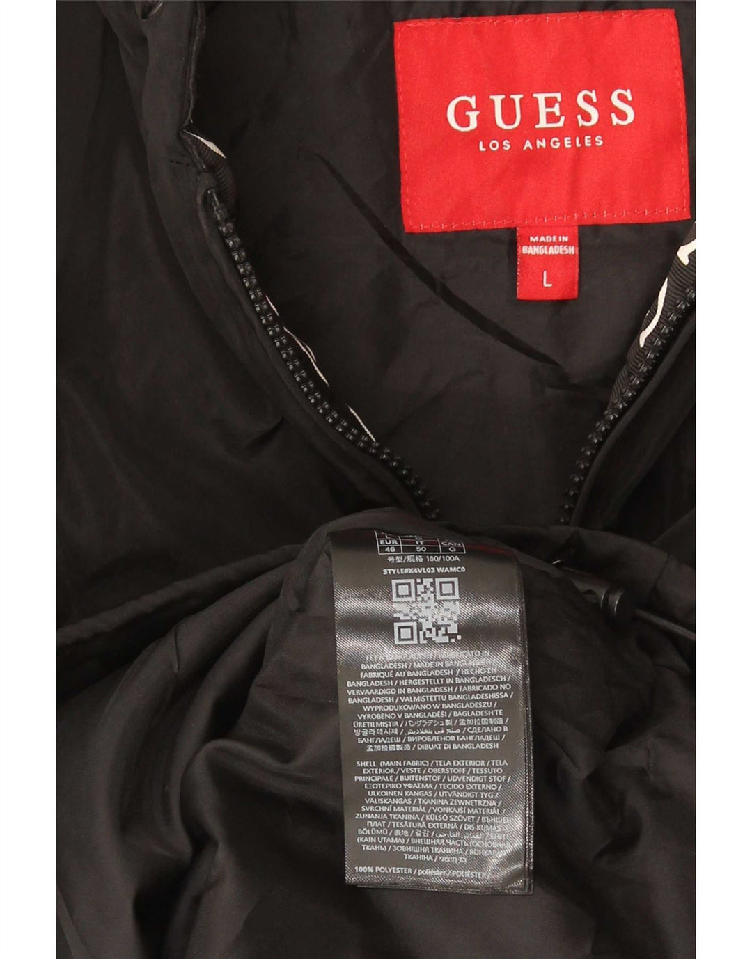 Jaqueta de chuva masculina com capuz Guess UK 40 grande poliéster preto