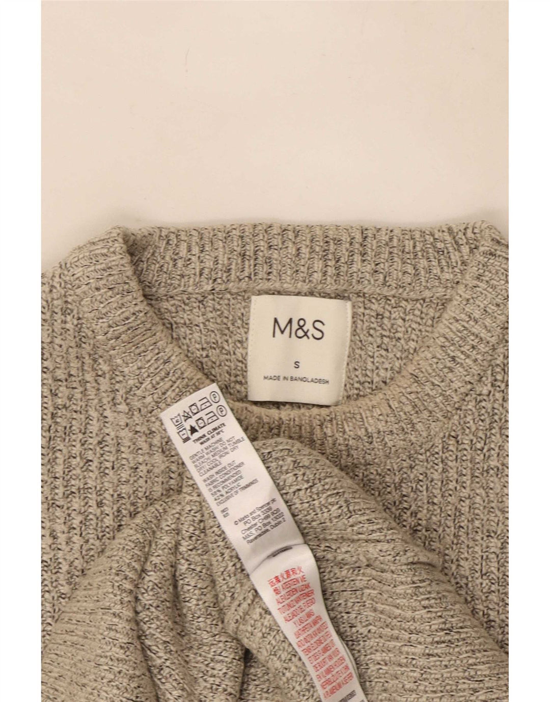 Suéter masculino Marks & Spencer com gola redonda, pequeno poliéster manchado bege
