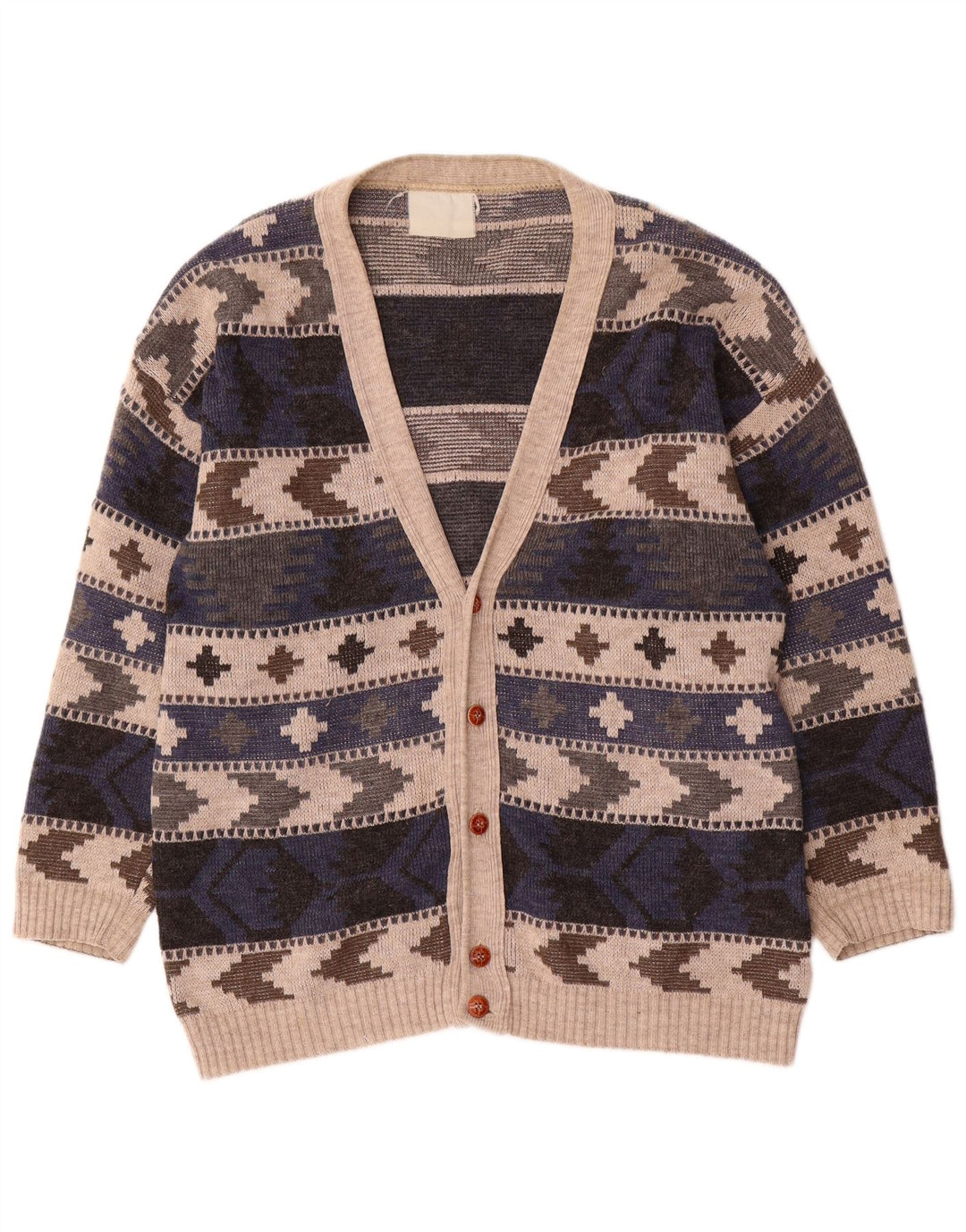Suéter cardigã masculino vintage grande geométrico multicolorido