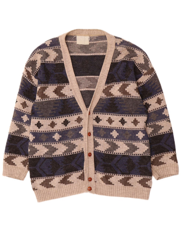 Suéter cardigã masculino vintage grande geométrico multicolorido