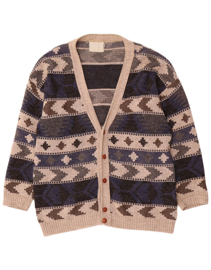 Suéter cardigã masculino vintage grande geométrico multicolorido