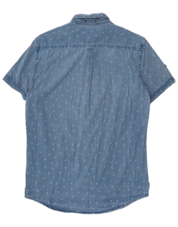 Camisa masculina Superdry manga curta regular fit pequena algodão manchado azul
