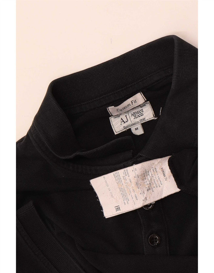 Camisa polo masculina Armani Jeans Custom Fit de algodão preto médio