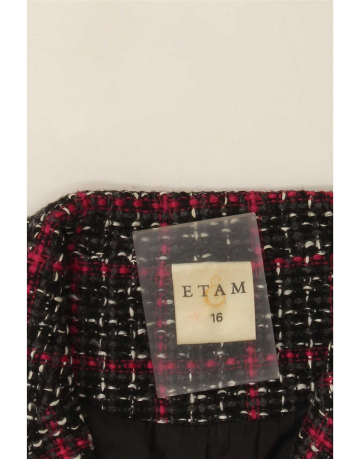 Jaqueta blazer feminina Etam com 4 botões Reino Unido 16 grande preto xadrez viscose