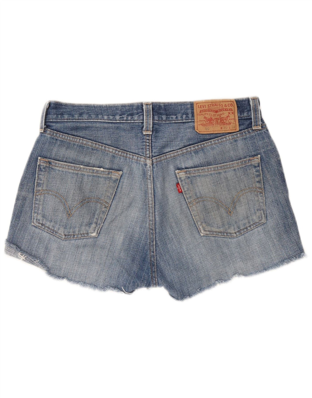 Shorts jeans feminino Levi's 501 desgastado W30 algodão azul médio