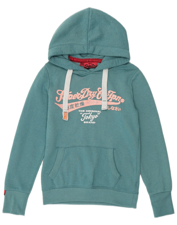 Suéter com capuz feminino Superdry com estampa solta UK 6 XS poliéster turquesa